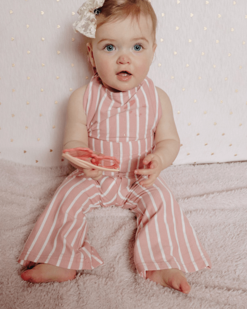 Kellyn Bell Bottom Suspender Jumpsuit - Mauve Stripe