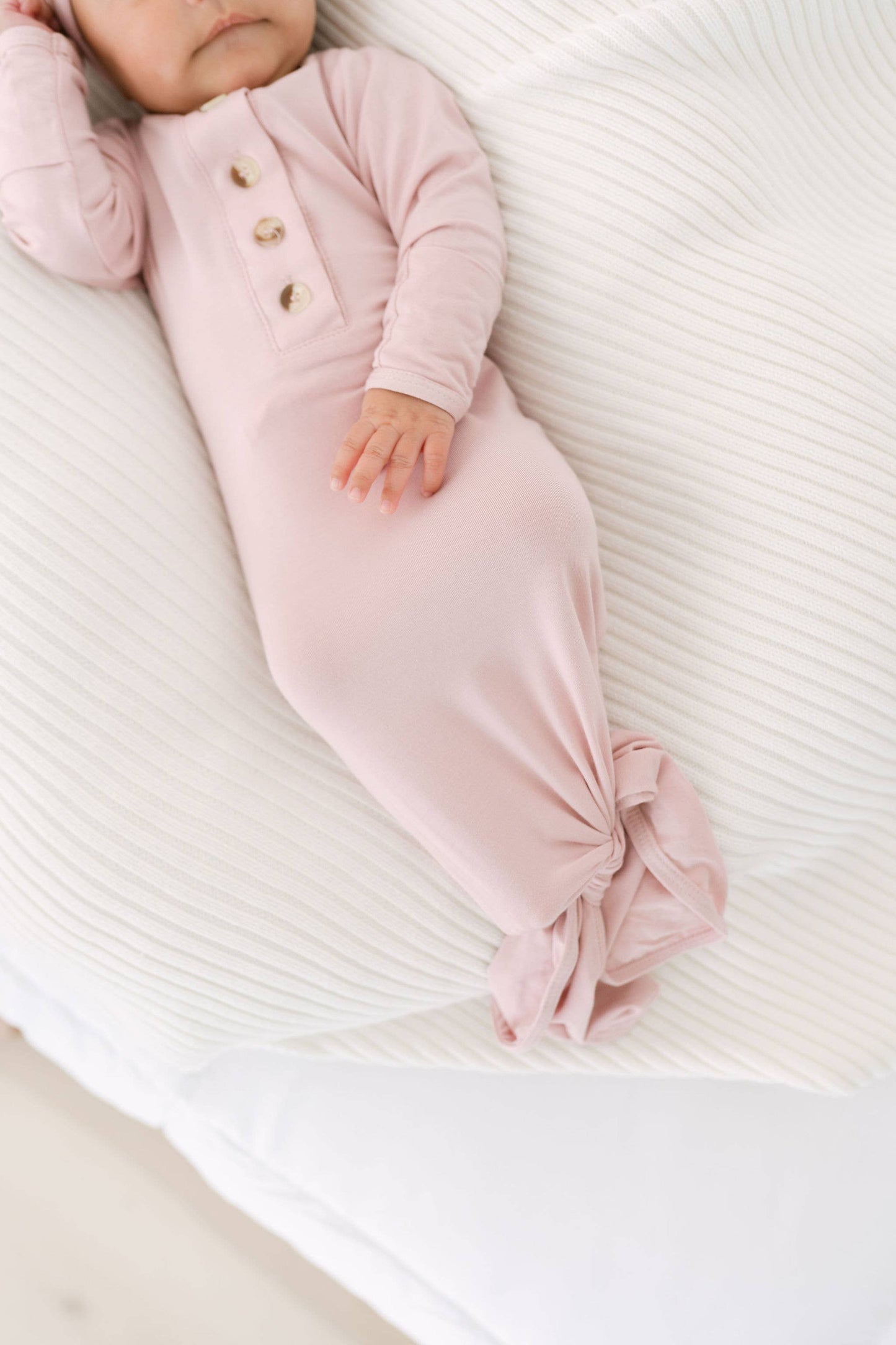 Newborn Knotted Baby Gown, Bow, and Hat Set