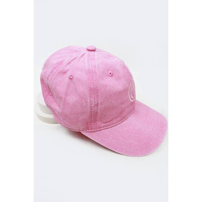 Smile Face Embroidered Washed Baseball Cap