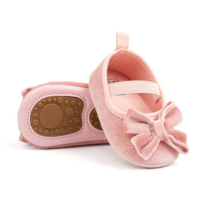 Front Bow Velvety Baby Shoes