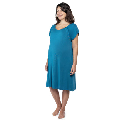 Blue Maternity Mommy Labor and Delivery/ Nursing Gown