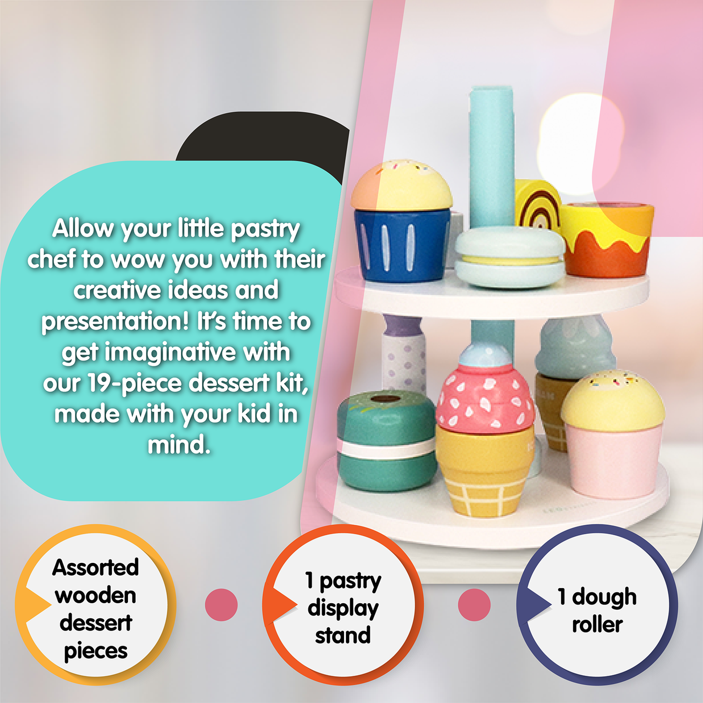 Leo & Friends 19-Piece Wooden Kid’s Bakery Play Set