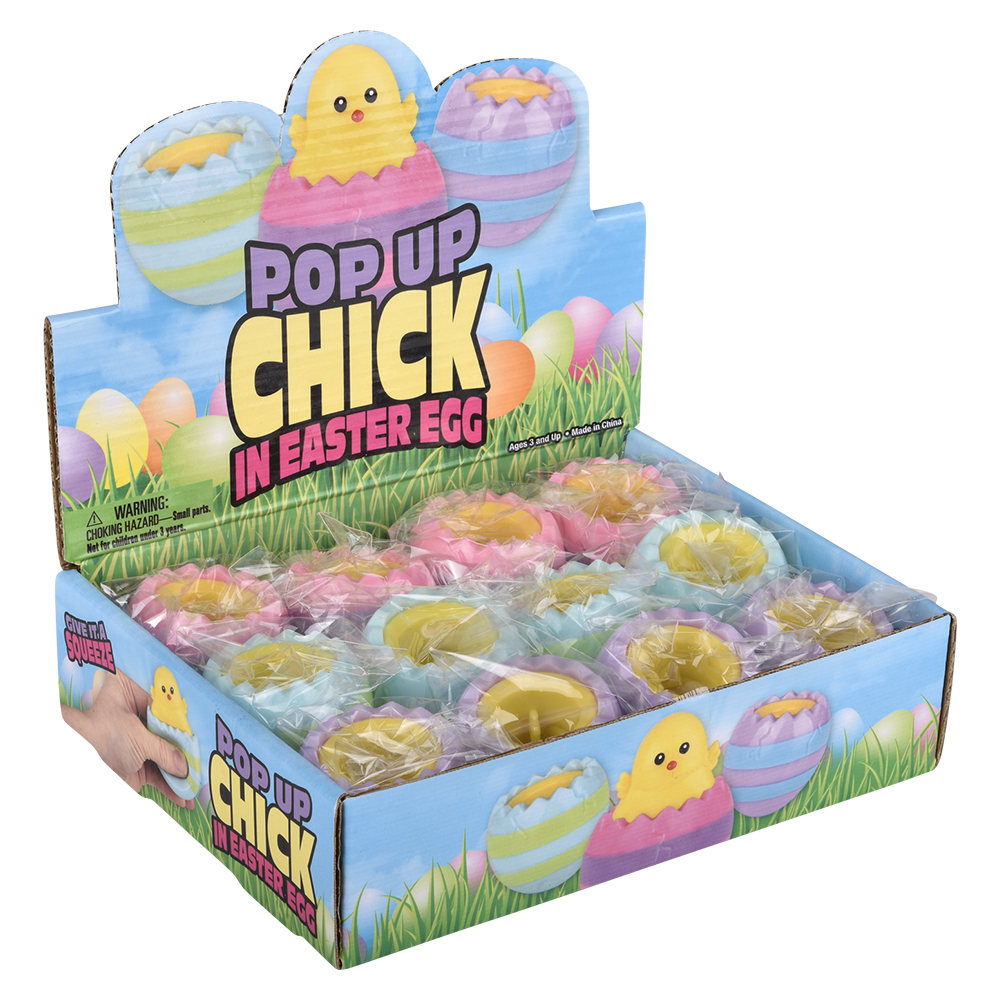 SQUEEZY POP UP HATCHING CHICK 3"     12/DISP