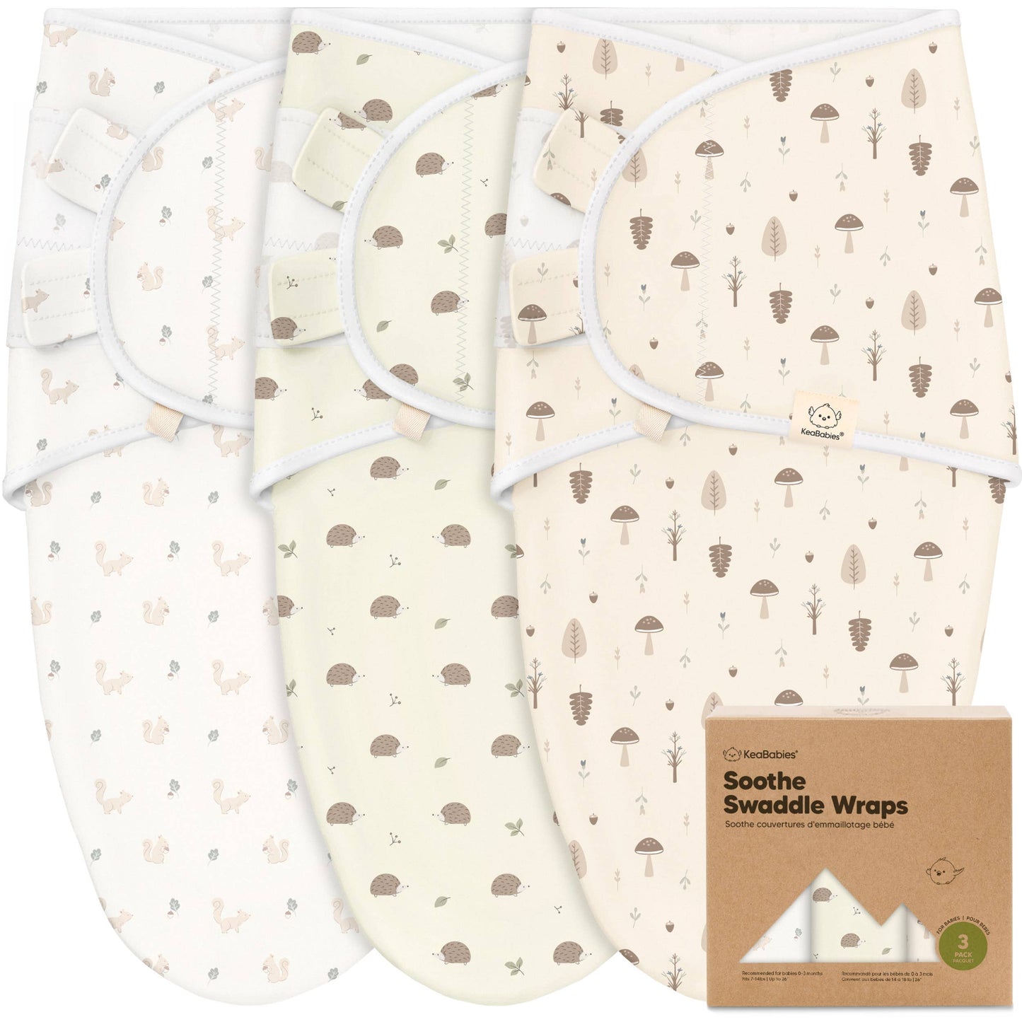 3pk Soothe Baby Swaddles, Sleep Sack for Newborns-Nibbles/Bruce