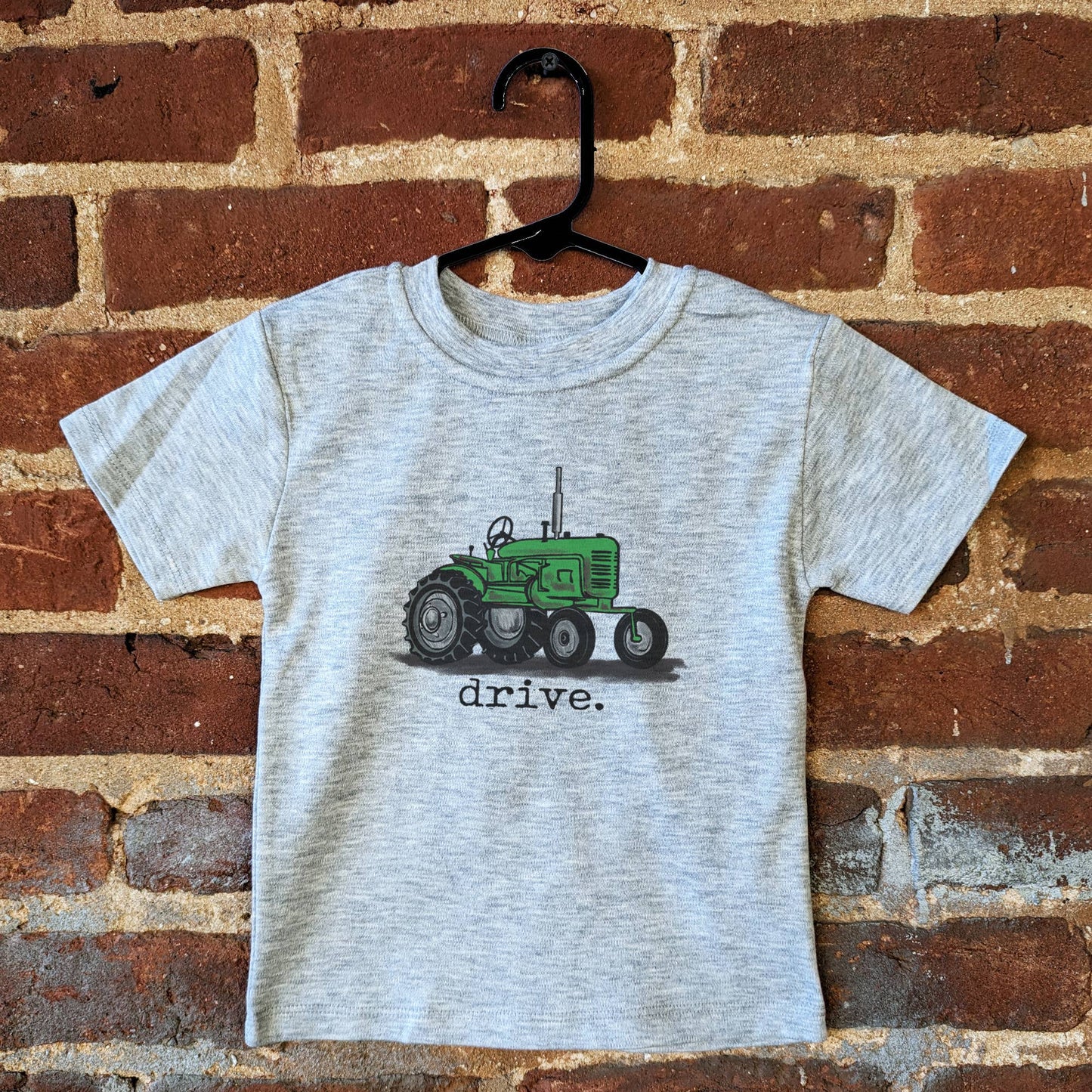 "Drive" Green Tractor Tee in Grey