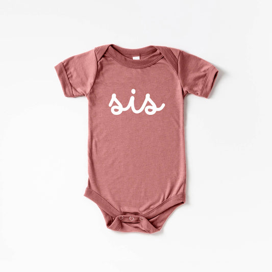 Sis Script Modern Baby Bodysuit
• Mauve Pink Outfit