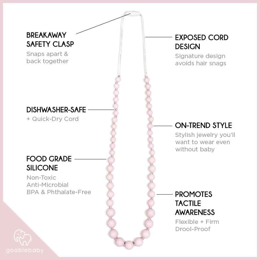 Audrey Teething Necklace - Pink Quartz