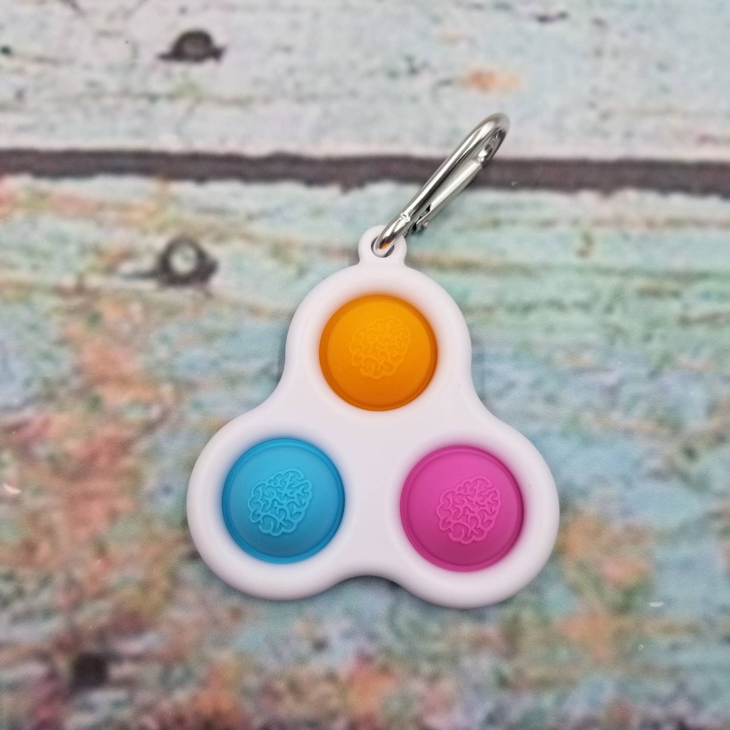 Pop Triple Dimple Keychain Fidget Sensory Toy: Orange-Blue-Pink