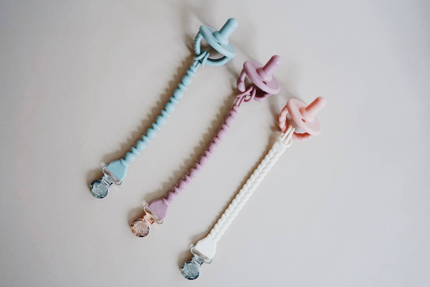 Sweetie Strap™ Silicone One-Piece Pacifier Clips: Storm Gray Beaded