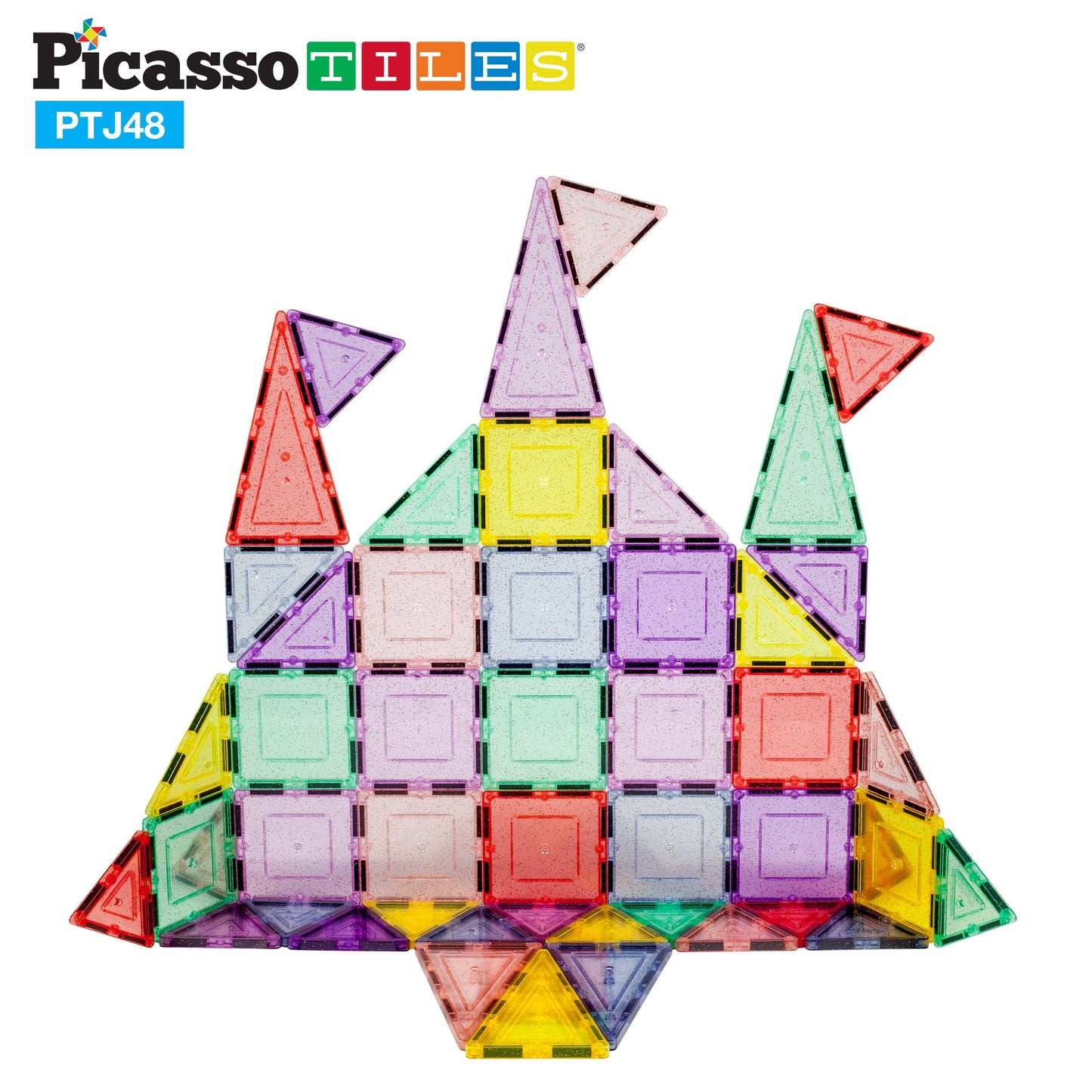 PicassoTiles 48pc Glitter Magnetic Tile Building Set