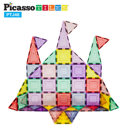 PicassoTiles 48pc Glitter Magnetic Tile Building Set