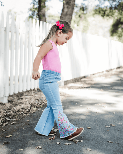 Renee Embroidered Bell Bottoms - Light Denim