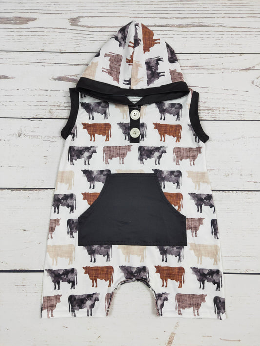 Baby Boys Cows Printed Hoodie Romper