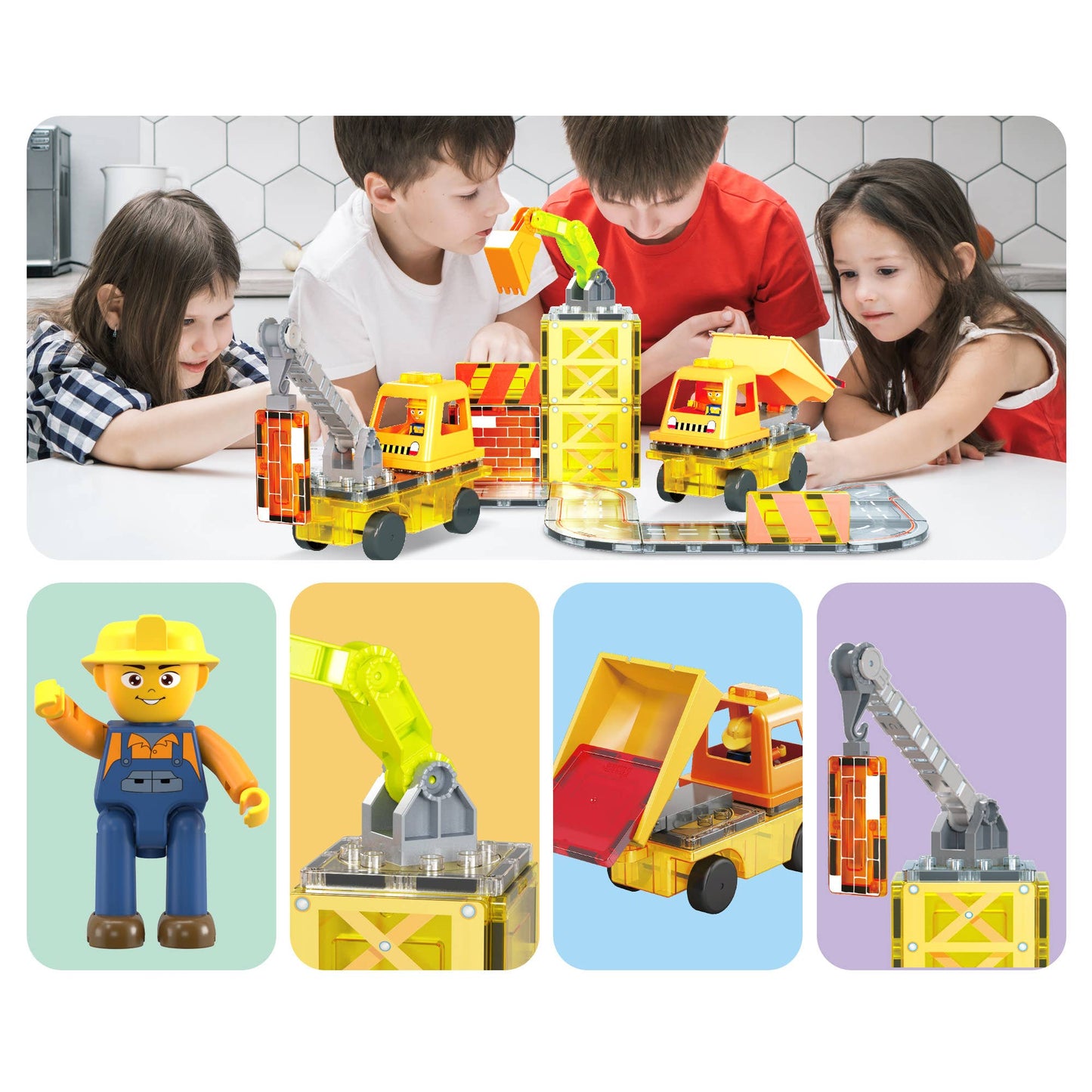 PicassoTiles 50pc Construction Magnetic Tile Building Set