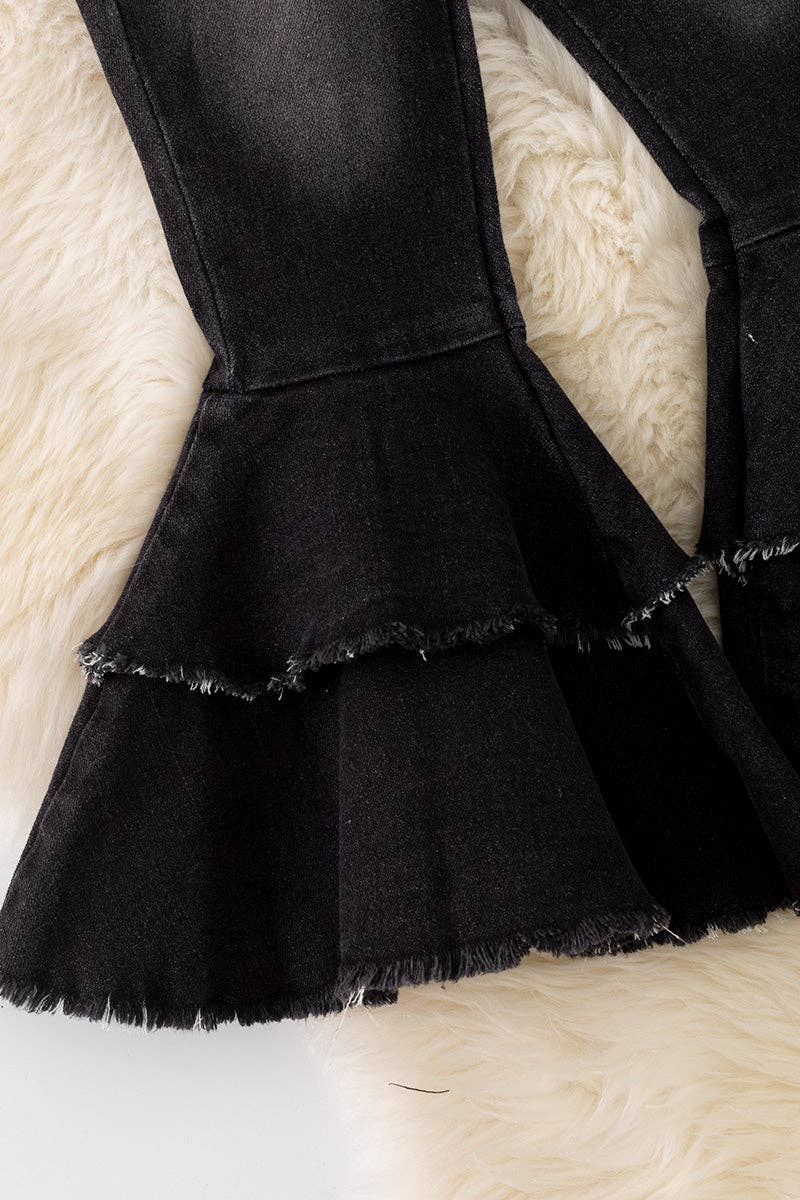 Western Black Double Layer Bell Pants