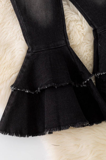 Western Black Double Layer Bell Pants