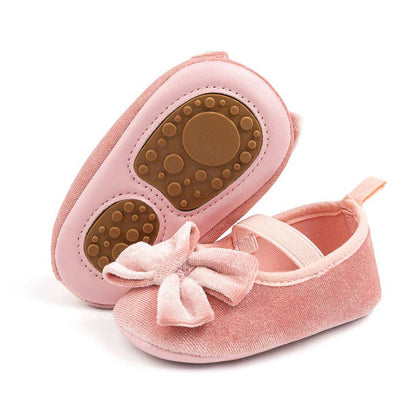 Front Bow Velvety Baby Shoes