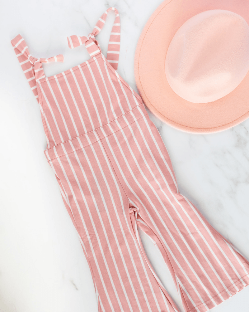 Kellyn Bell Bottom Suspender Jumpsuit - Mauve Stripe