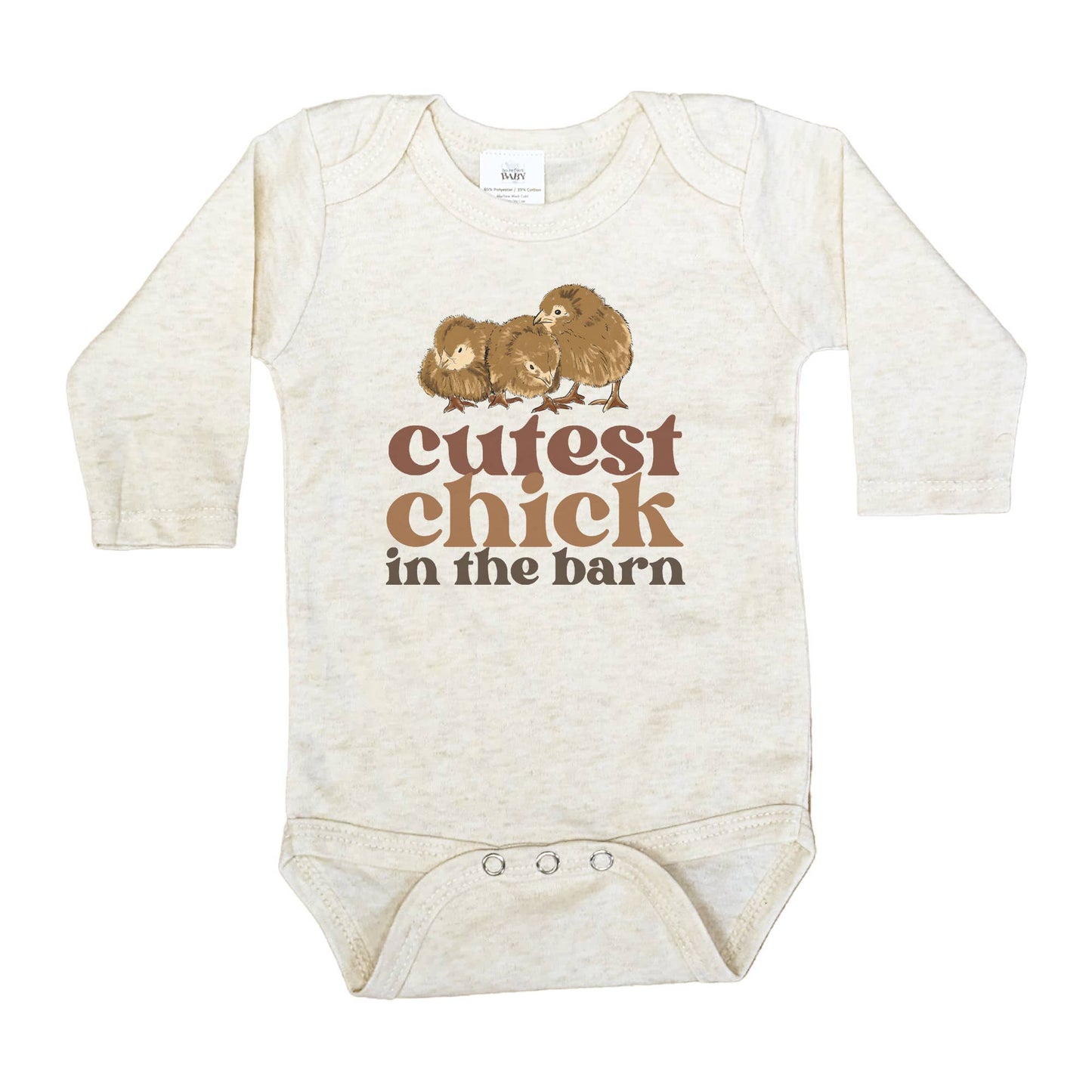 "Cutest Chick in the barn" Baby Girl Beige Chicken Body Suit