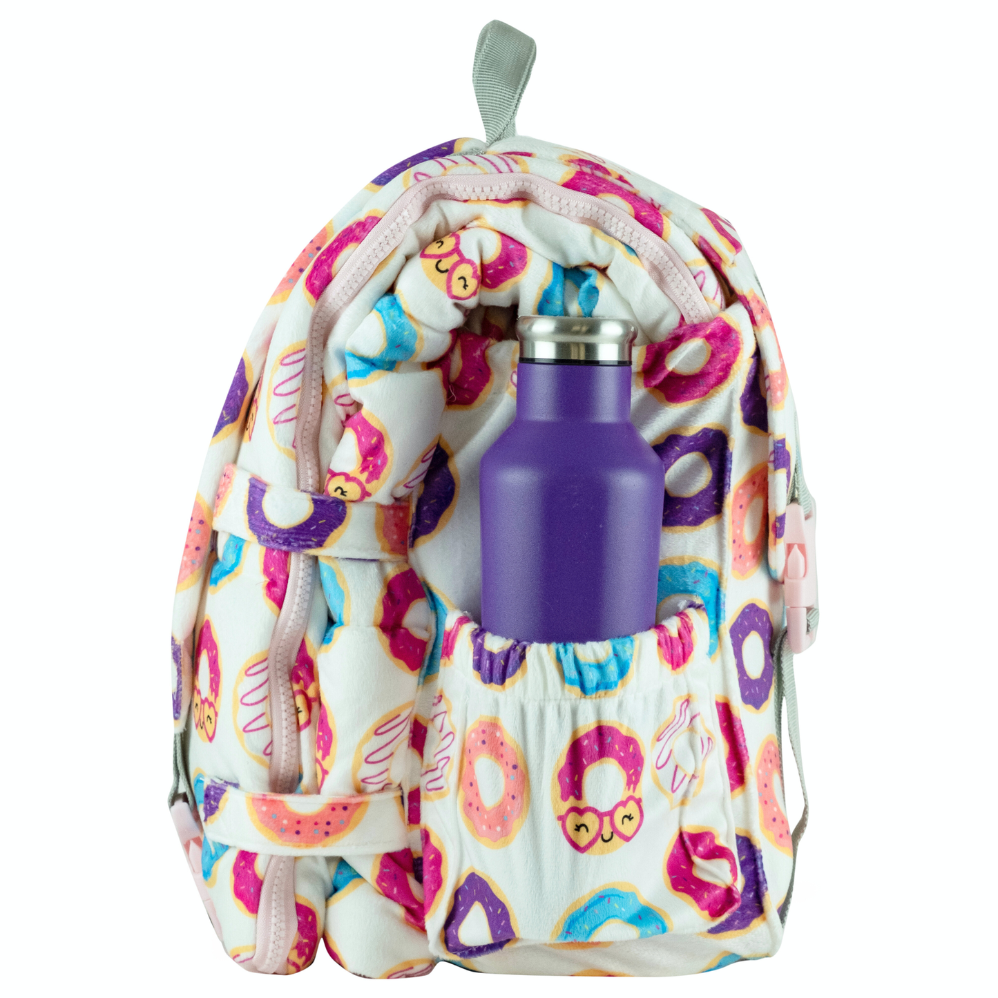 Sleep-n-Pack: Packable Little Kid's Sleeping Bag & Backpack, Cozy Mink, Donuts