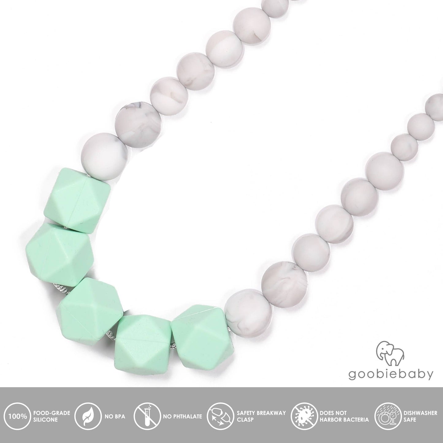 Madison Teething Necklace - Marble/Mint