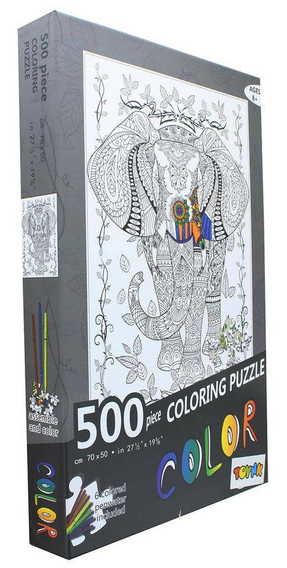 Elephant 500 Piece Coloring Jigsaw Puzzle + 6 Markers