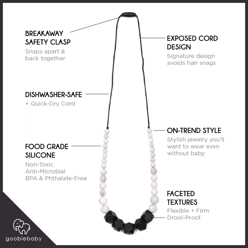 Madison Teething Necklace - Marble/Black