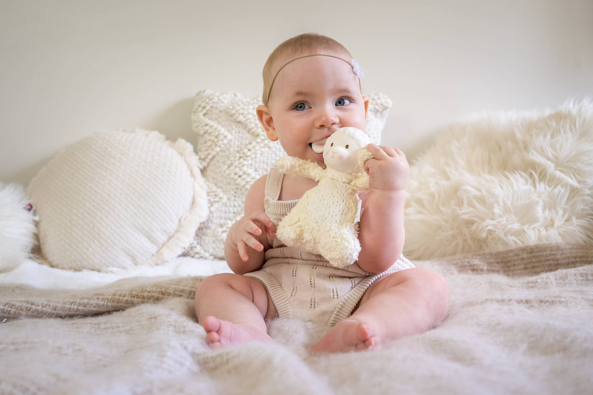 Bahbah the Lamb Baby Soft Toy w/ Natural Rubber Teether Head