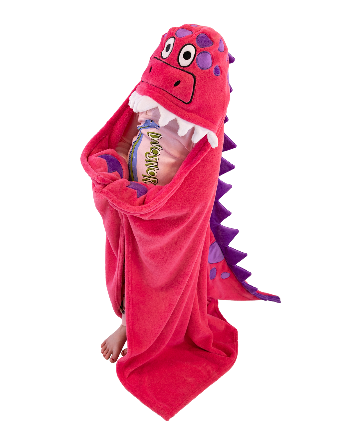 Wearable Hooded Fleece Blankets For Kids - Pink Dinosaur