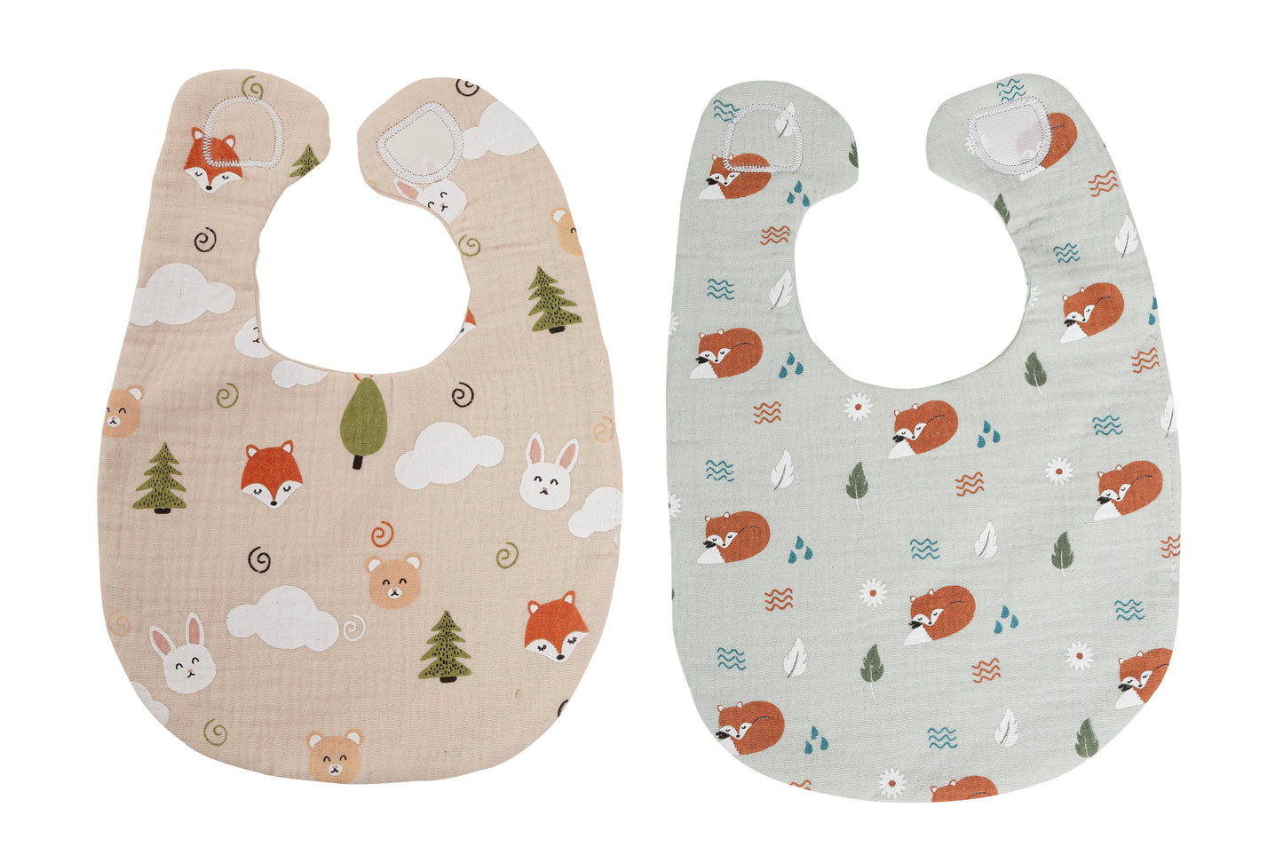 Baby Bib Set, Woodland Muslin Cotton, Set Of 2