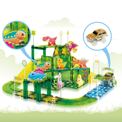 PicassoTiles 89pc Dinosaur Race Track Building Set