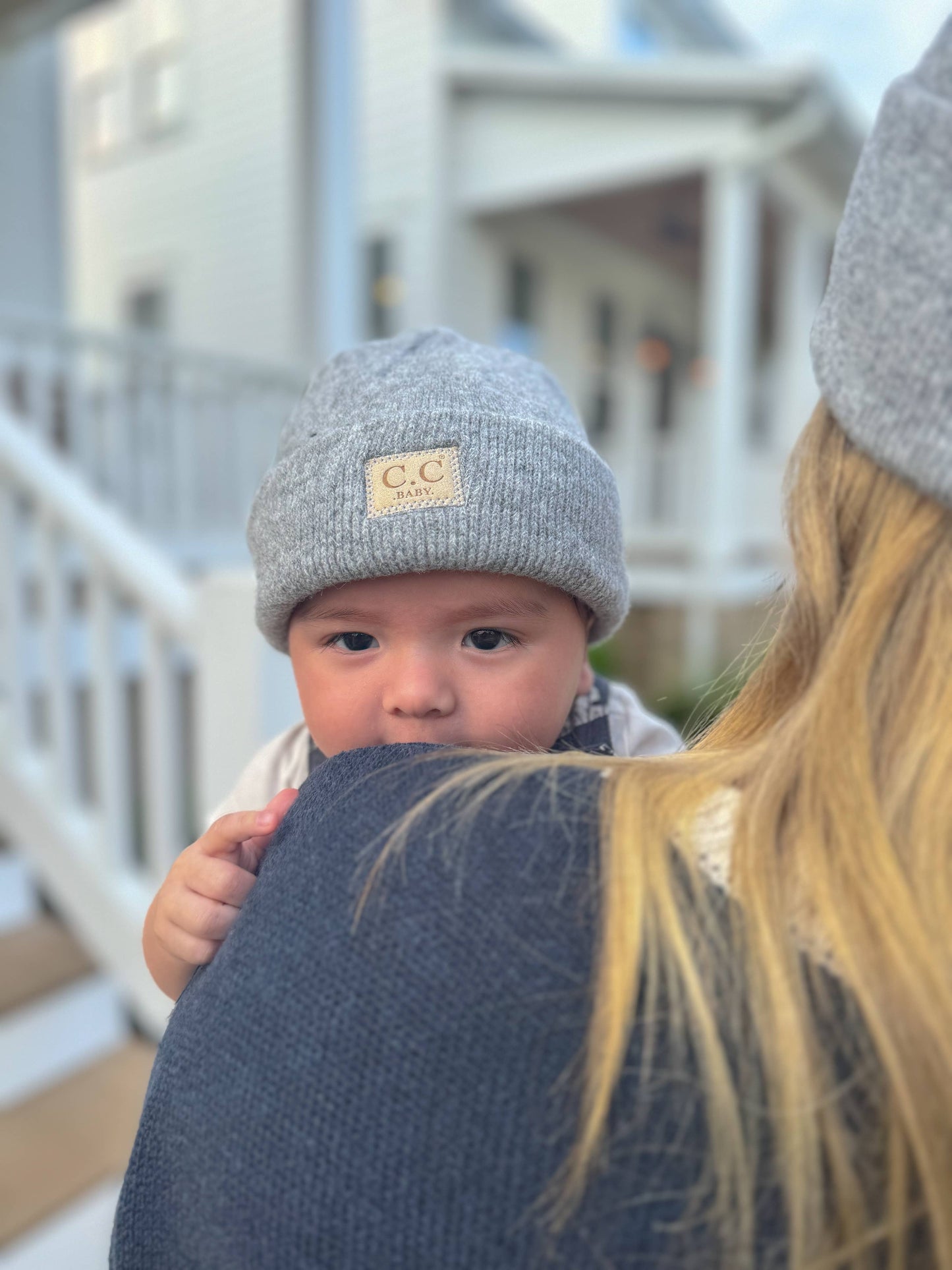 Soft Ribbed Leather Patch C.C. Newborn Knit Hat