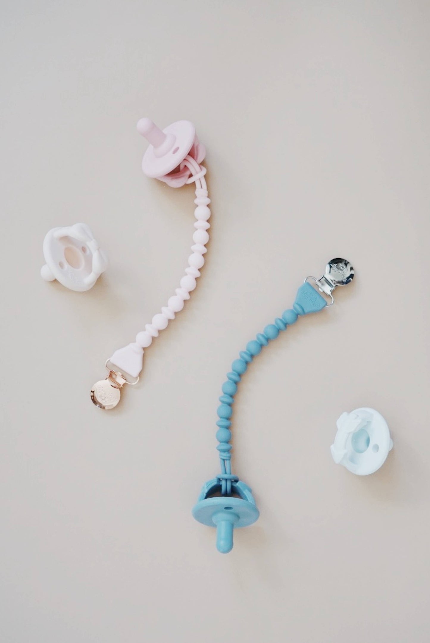 Sweetie Strap™ Silicone One-Piece Pacifier Clips: Blue Beaded