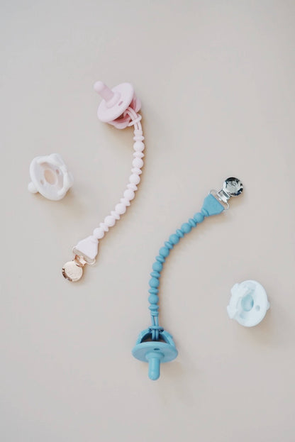 Sweetie Strap™ Silicone One-Piece Pacifier Clips: Blue Beaded
