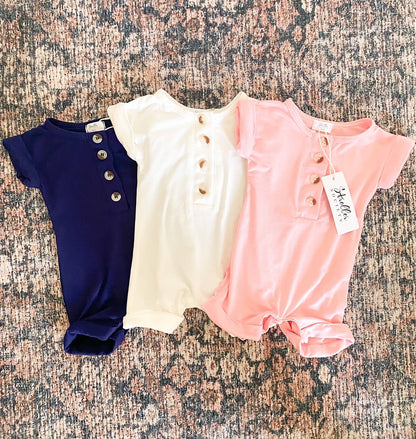 Baby Rompers (NB-3, 3-6, 6-12) Navy Blue, Camel, Pink, White