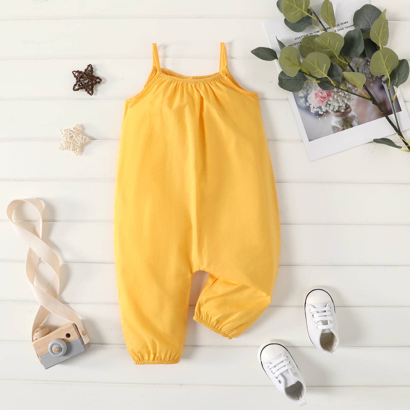 100% Cotton Baby Girl Sleeveless Spaghetti Pants Overalls