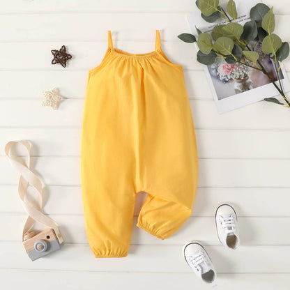 100% Cotton Baby Girl Sleeveless Spaghetti Pants Overalls