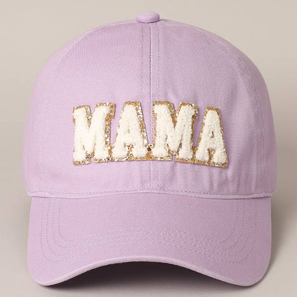 MAMA Chenille Letter Patch Cotton Baseball Cap: One Size / LIGHT BLUE