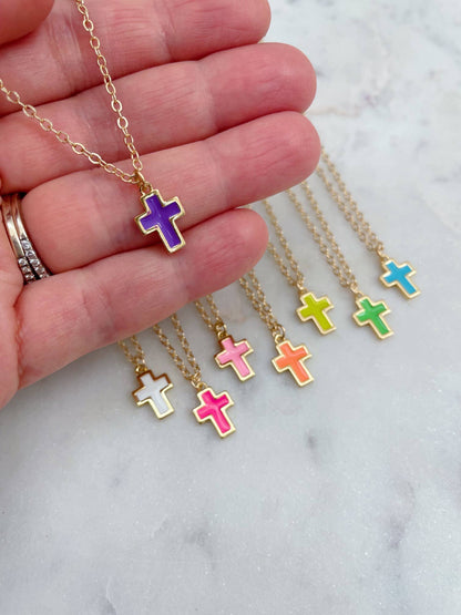 Colorful Cross Necklace, Kid Jewelry, Religious Gift