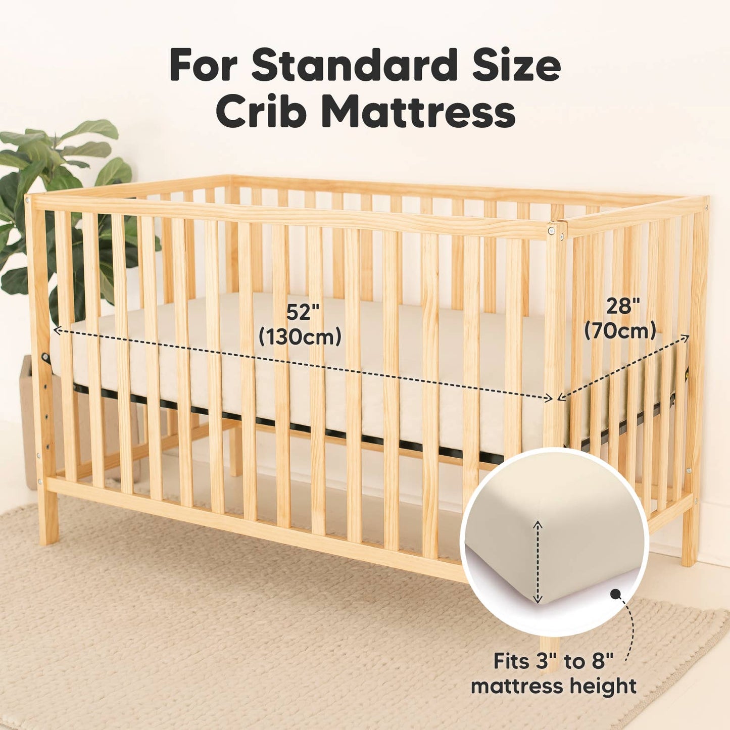 2pk Waterproof Crib Sheets, Baby Mattress Protector: Ecru