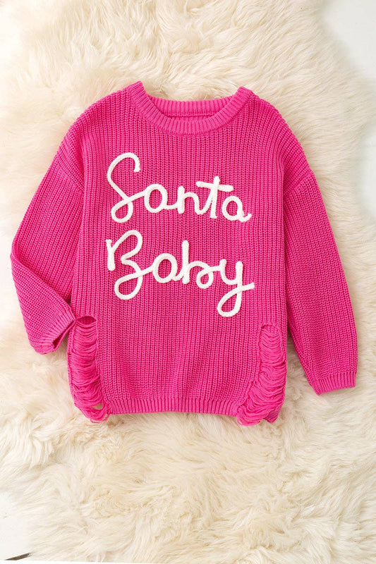 Fuchsia " Santa Baby" Knitted Sweater