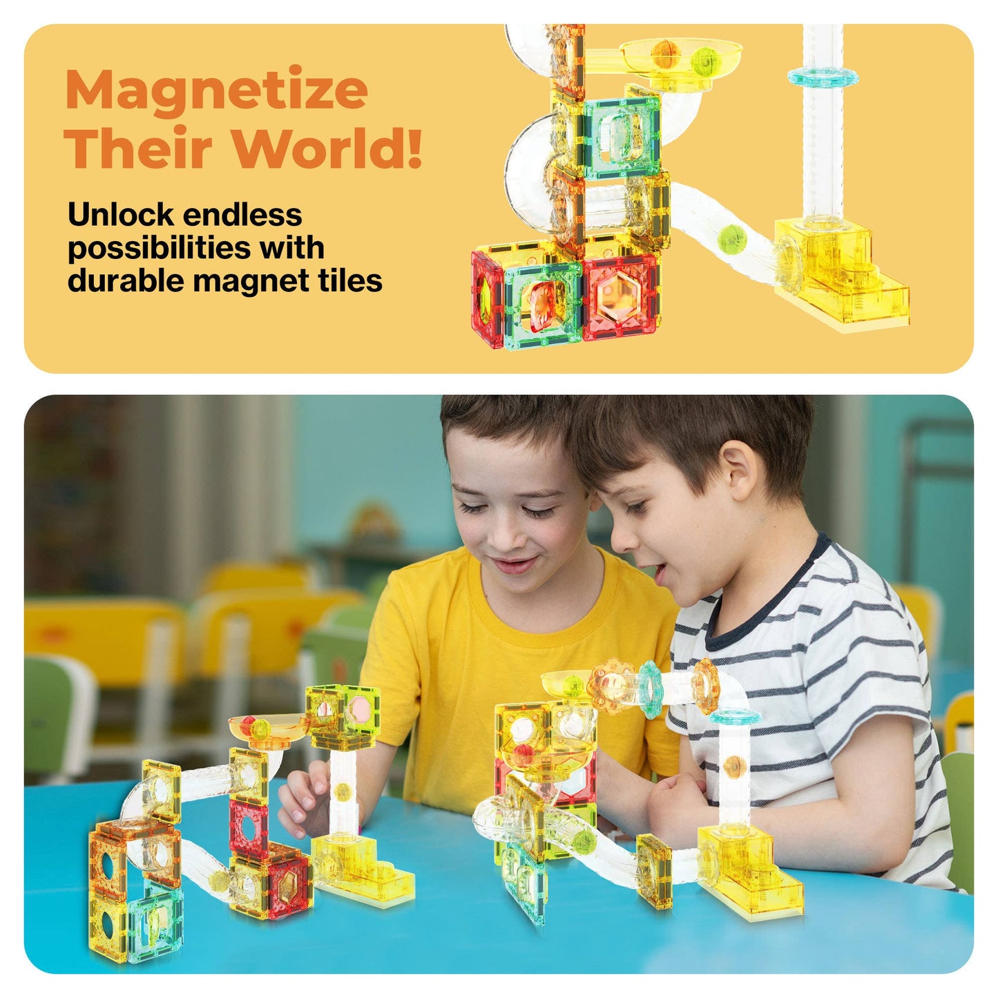 100 Piece Magnetic Marble Run Construction Toy Set PTMG100