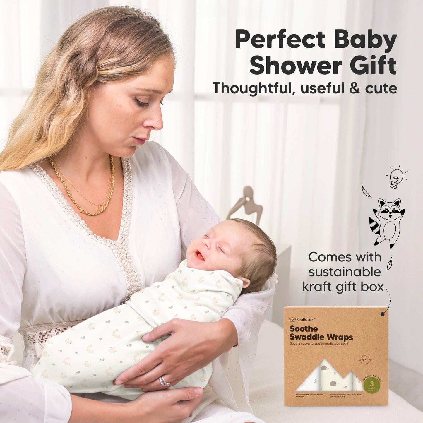 3pk Soothe Baby Swaddles, Sleep Sack for Newborns-Nibbles/Bruce