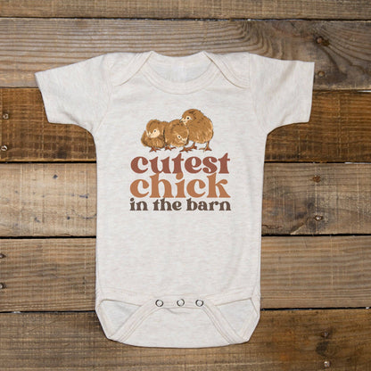 "Cutest Chick in the barn" Baby Girl Beige Chicken Body Suit