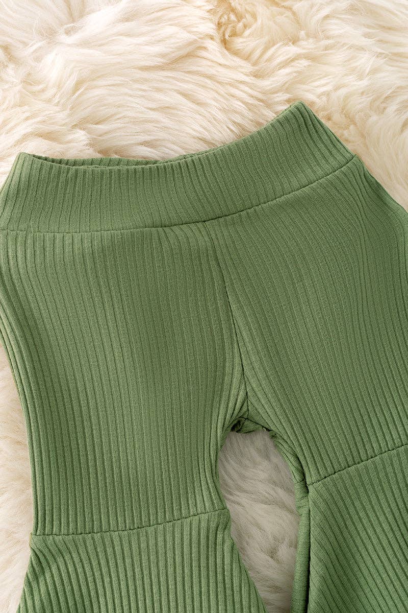 Moss Green Ribbed Fabric Bell Bottoms