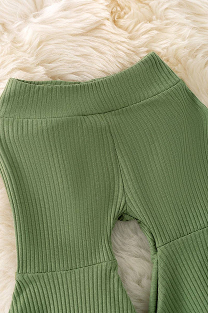 Moss Green Ribbed Fabric Bell Bottoms
