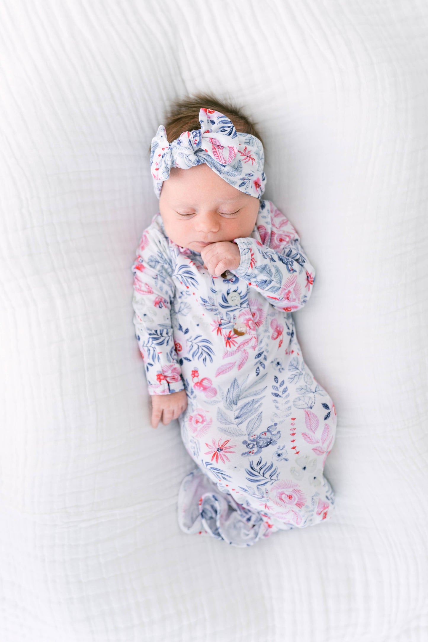 Newborn Knotted Baby Gown, Bow, and Hat Set