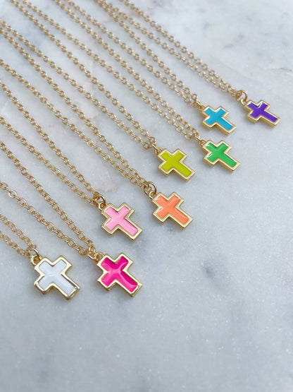 Colorful Cross Necklace, Kid Jewelry, Religious Gift