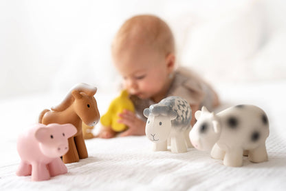 Pig Natural Organic Rubber Teether, Rattle & Bath Toy