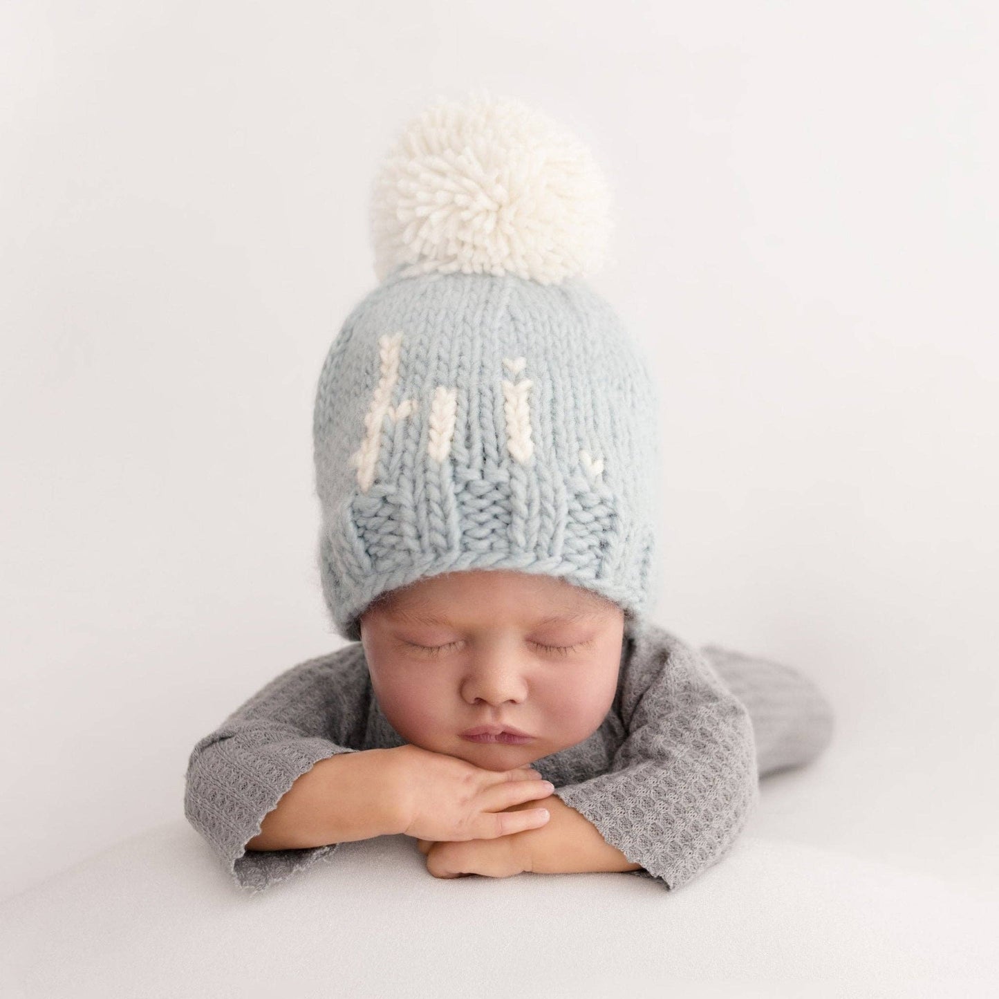 hi. Surf Blue Hand Knit Beanie Hat: M (6-24 months)